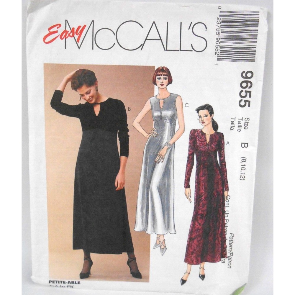 McCall's 9655 Easy Sewing Pattern Long Dress Evening Gown Misses B 8-12 Uncut